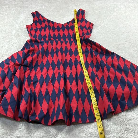 Ixia made in USA harlequin patterned red and blue diamond fit and flare dress, L - Picture 4 of 7